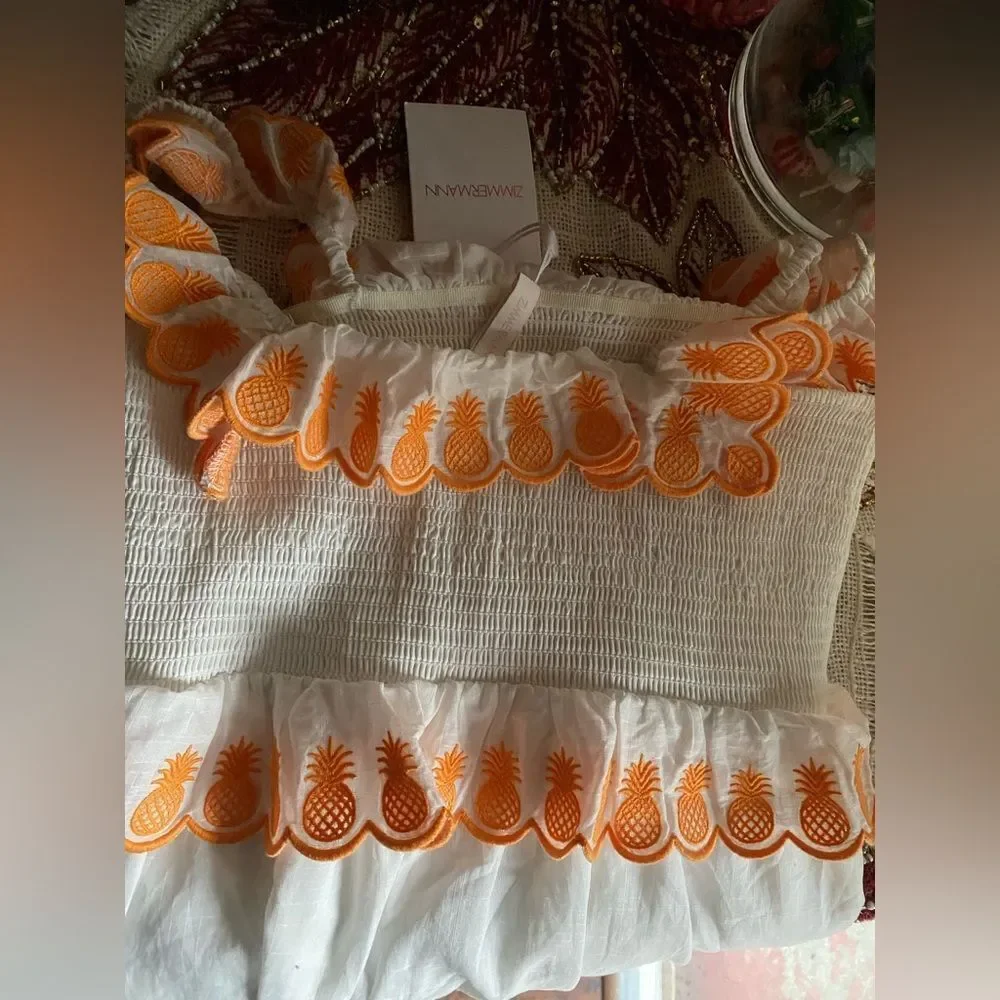 ZIMMERMANN KIDS Tropicana Embroidered Cotton Dress  White Sz 10 NWT